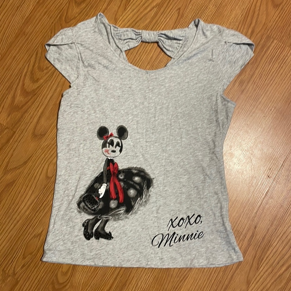 Minnie Mouse Disney Shirt Embossed Stones Bow on Back Womens Sz Medium